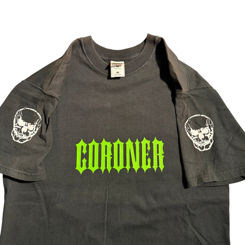 Vintage Coroner Band T-Shirt Mens Large Black Evil Lives Skulls Thrash Metal Tee